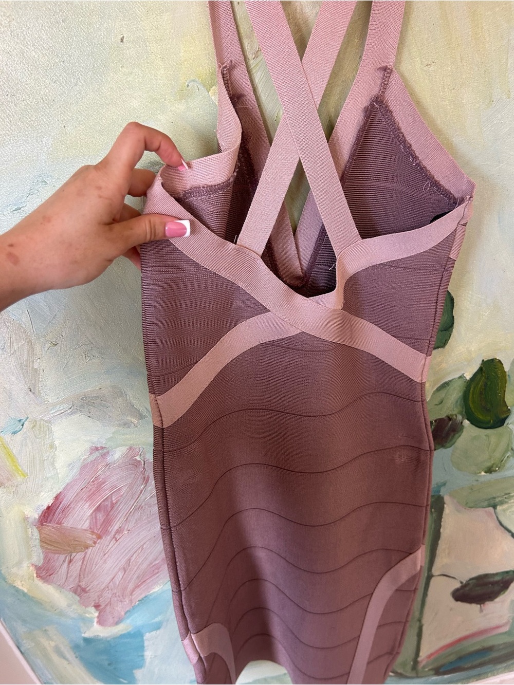 BEBE Mauve Bandage V-Neck Dress - Picture 2 of 3